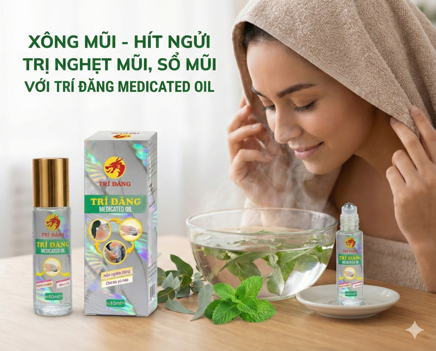 Trí Đăng Medicate Oil - Hộp 10ml dạng bi sắt lăn có thể ngửi hoặc xông mũi
